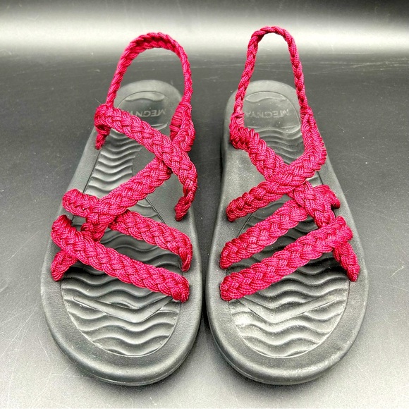MEGNYA Women’s Rope Sandals Size 10 Red Braided Slip-On Comfort Hiking Beach - Picture 1 of 9
